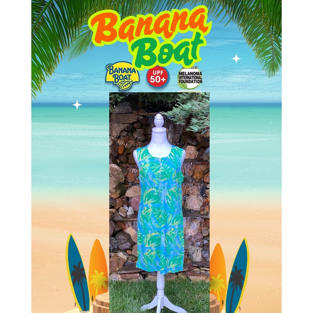 Banana Boat Sundress Size Medium Blue Green Leaf UPF 50+ New With Tags - Picture 9 of 9